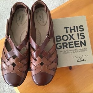 Clarks open back leather flats